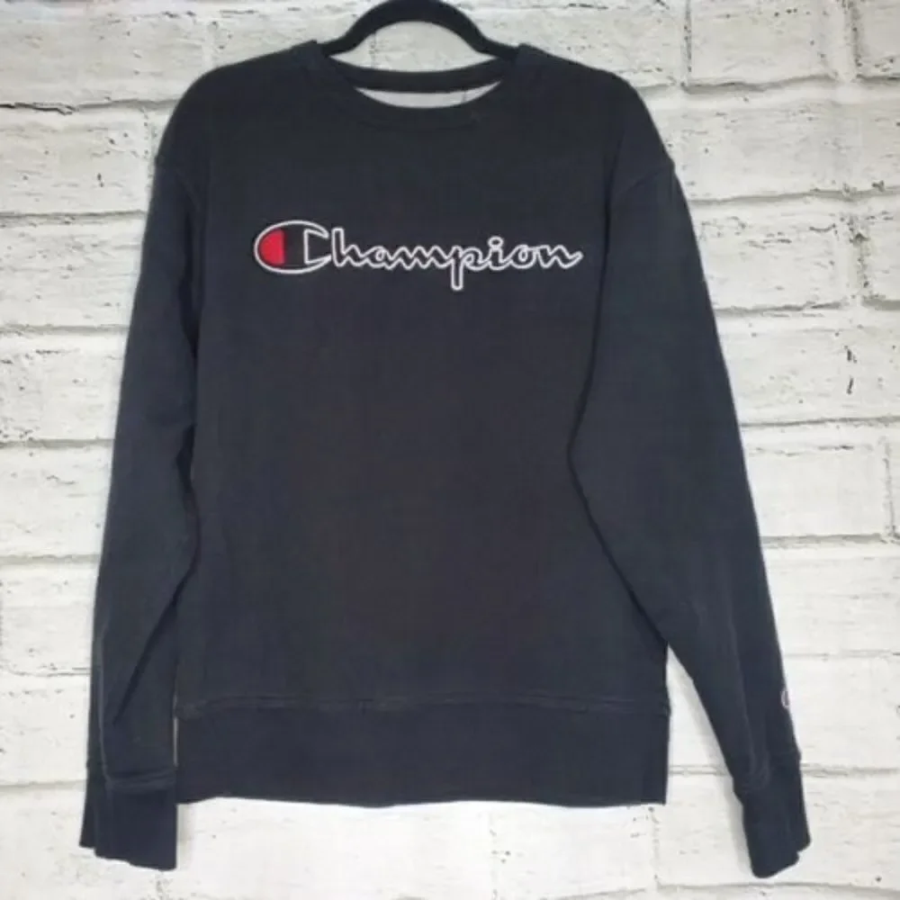 Champion Vintage 90's Spellout Black Crew Neck Sweatshirt Mens Medium